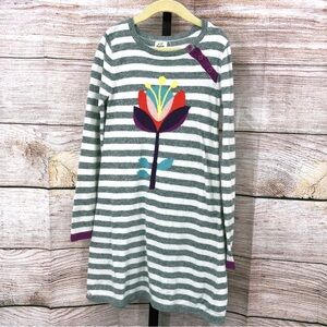 Mini Boden Gray Striped Pattern and Floral Design Sweater Dress Size 9-10Y